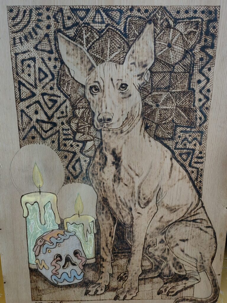 ARTE EN MADERA, CUADRO XOLOITZCUINTLE